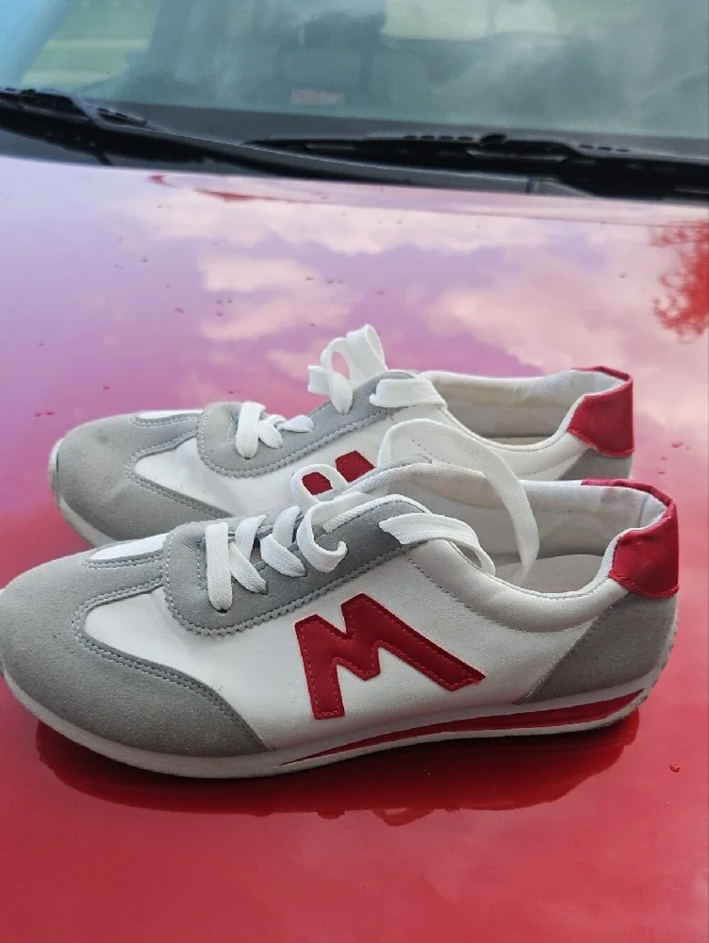 Kids White and Gray Sneakers with Red Accent - Classic Lace-Up Comfort